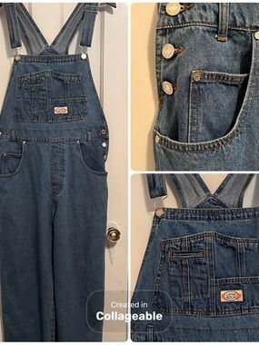 Lana Roux Vintage Style Blue Denim Bib Overalls large Y2K retro wide leg large